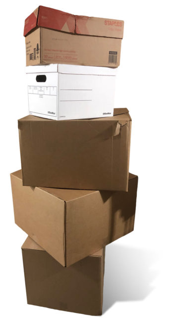 Cardboard boxes of bulk Lego bricks